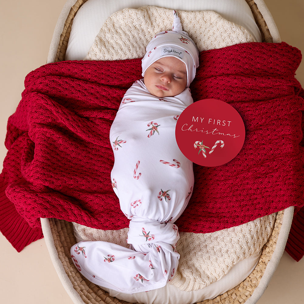 Candy Cane Organic Jersey Wrap & Beanie Set + Milestone Card - View 1