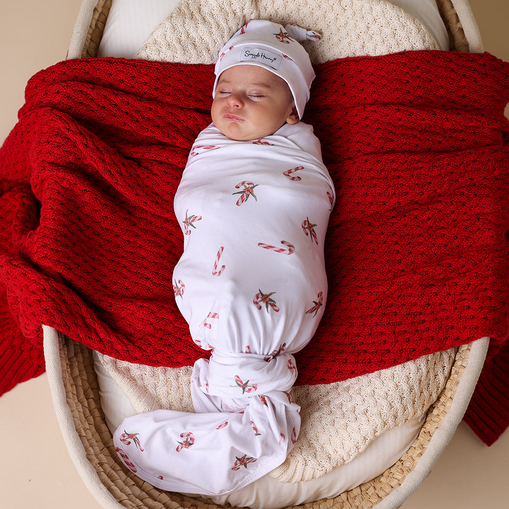 Candy Cane Organic Jersey Wrap & Beanie Set + Milestone Card - View 4