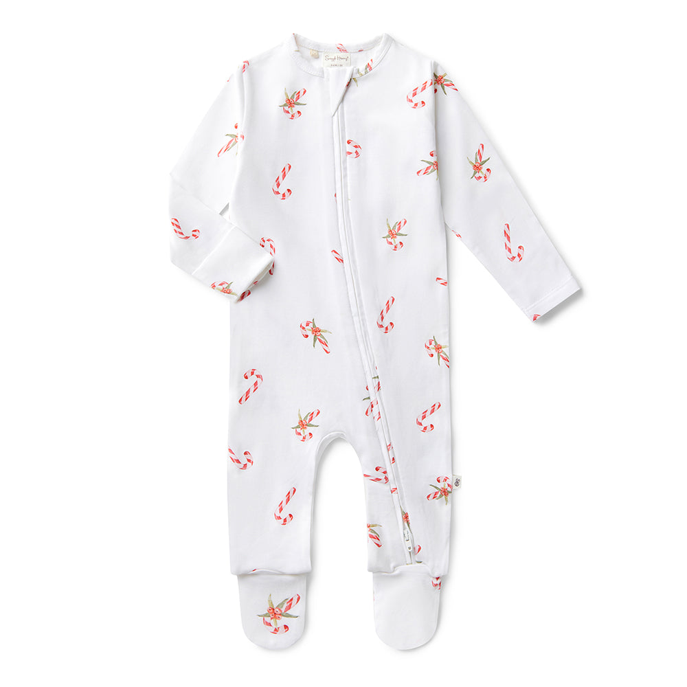 Candy Cane Organic Snuggle Sleepsuit Zip Footie - View 2