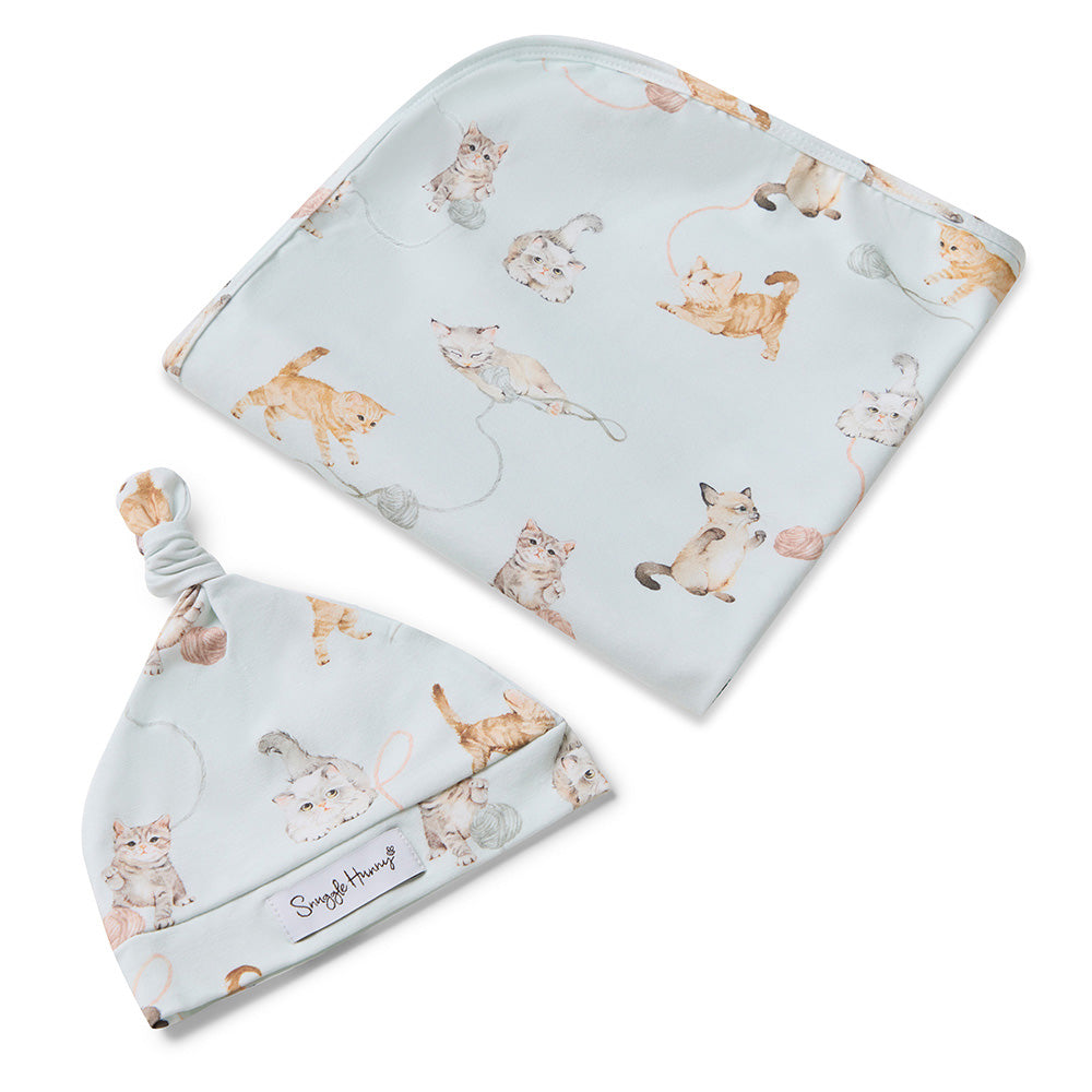 Kittens Organic Jersey Wrap & Beanie Set - View 2