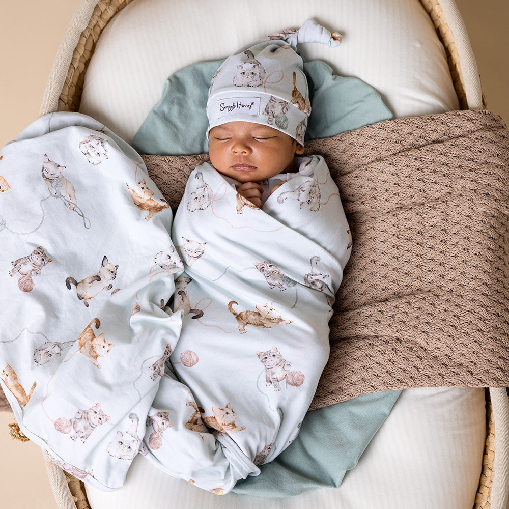 Kittens Organic Jersey Wrap & Beanie Set - View 3