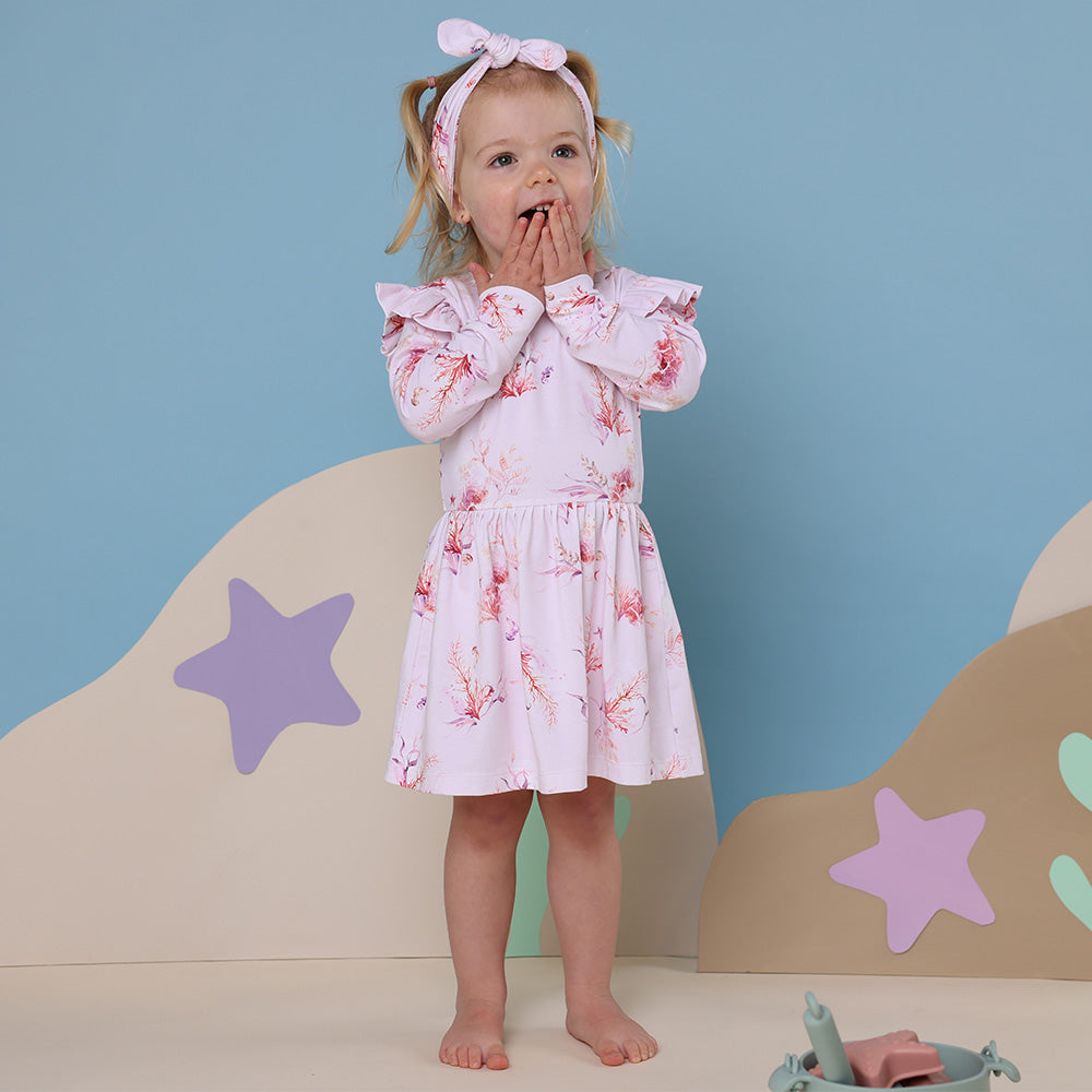 Coral Long Sleeve Organic Dress - View 1