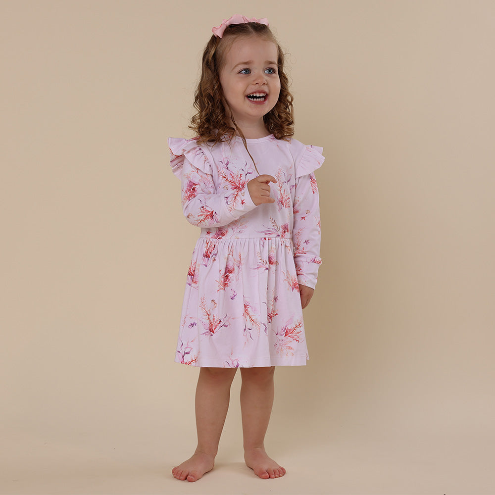 Coral Long Sleeve Organic Dress - View 4