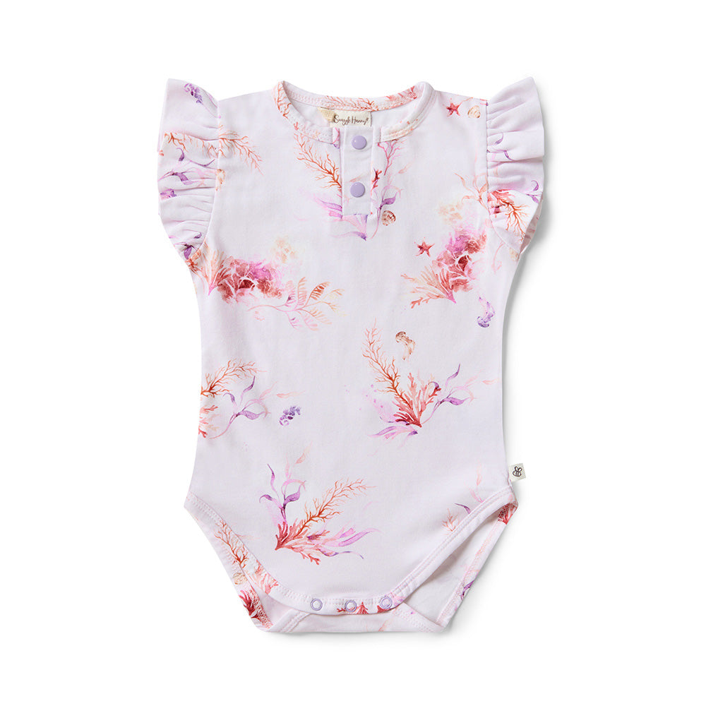 Coral Short Sleeve Organic Bodysuit with Frill - View 2