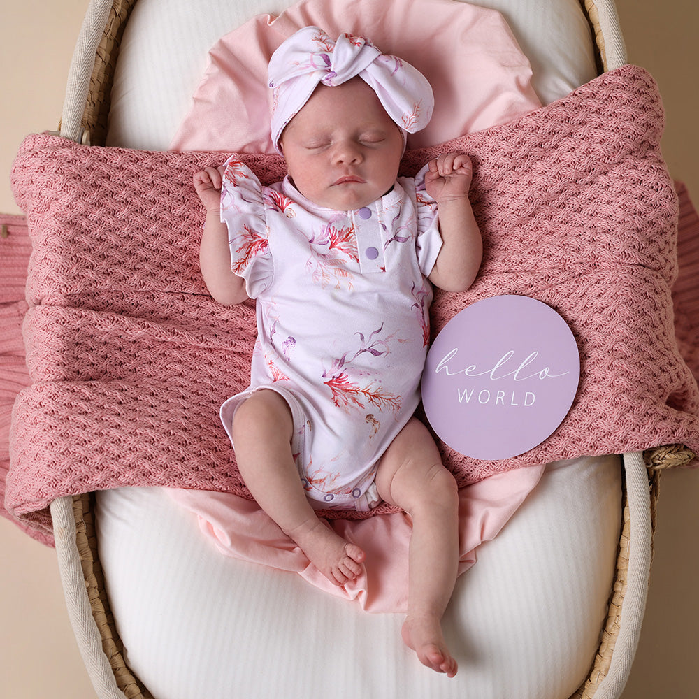 Coral Short Sleeve Organic Bodysuit with Frill - View 1