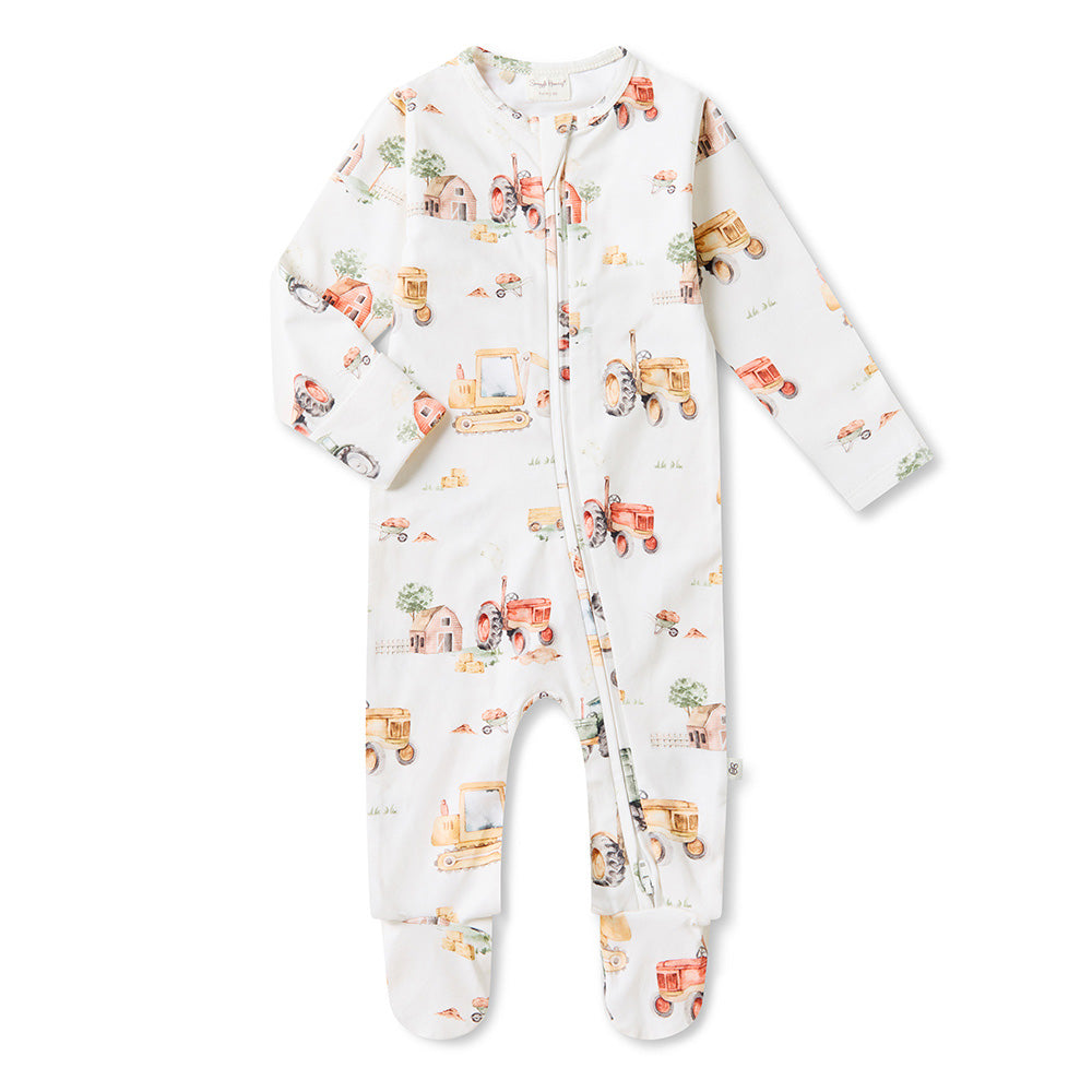 Diggers & Tractors Organic Snuggle Sleepsuit Zip Footie - View 2