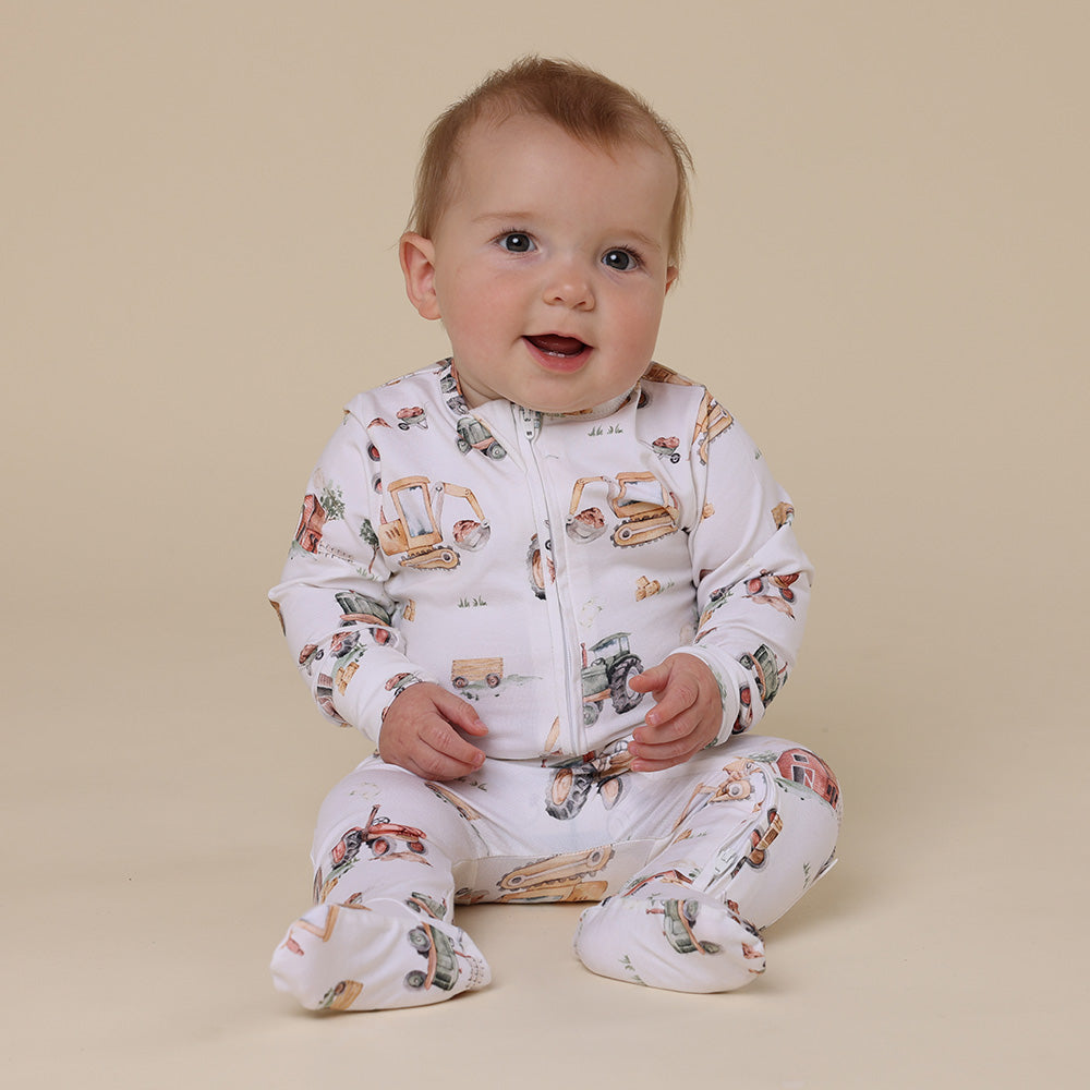 Diggers & Tractors Organic Snuggle Sleepsuit Zip Footie - View 6
