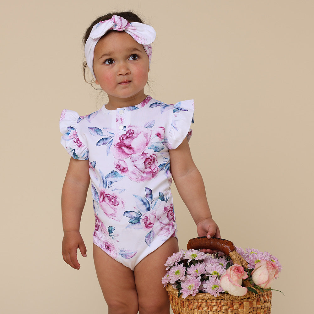 Lilac Skies Short Sleeve Organic Bodysuit with Frill - View 10