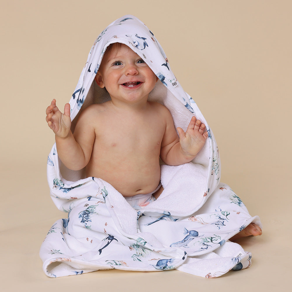 Ocean Organic Hooded Baby Towel Snuggle Hunny