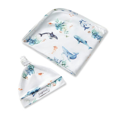 Ocean Organic Jersey Wrap & Beanie Set | Snuggle Hunny