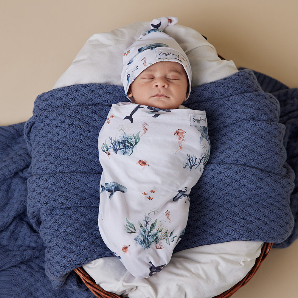 Ocean Organic Snuggle Swaddle & Beanie Set - View 3