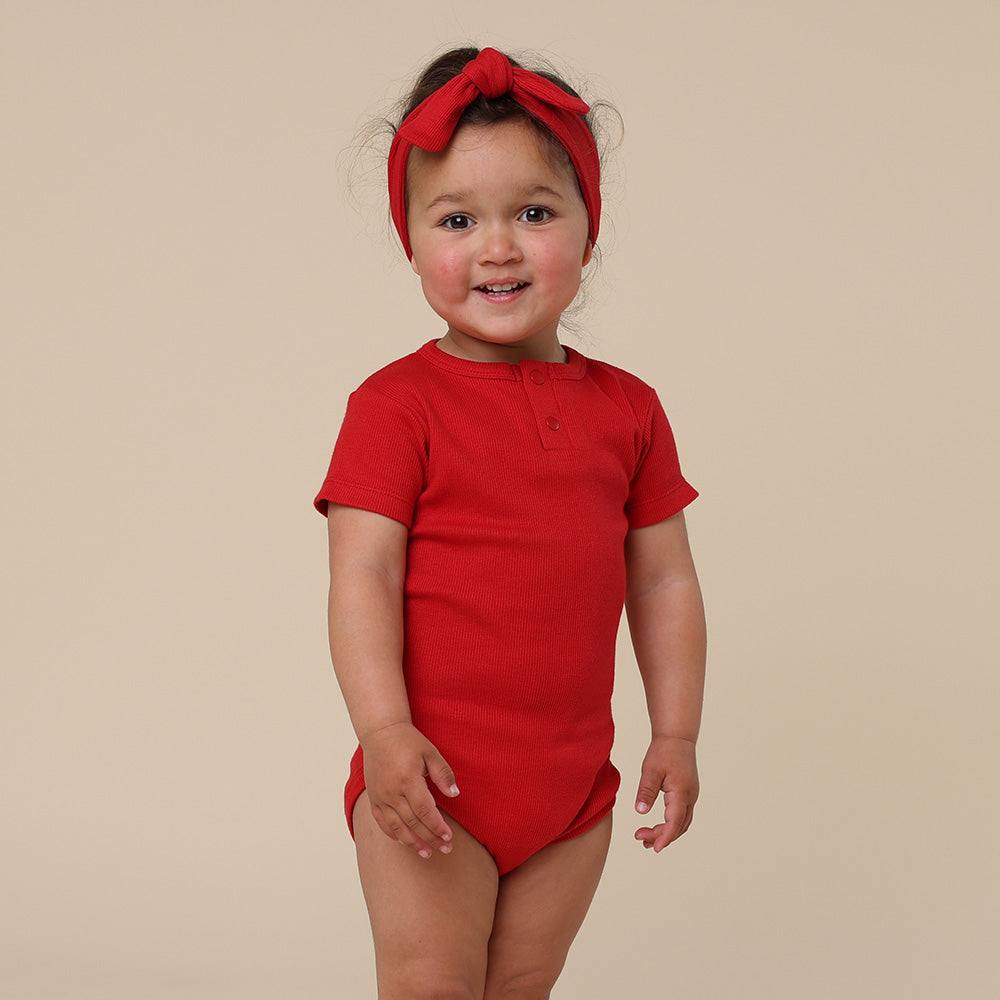 Red Short Sleeve Organic Bodysuit - View 1