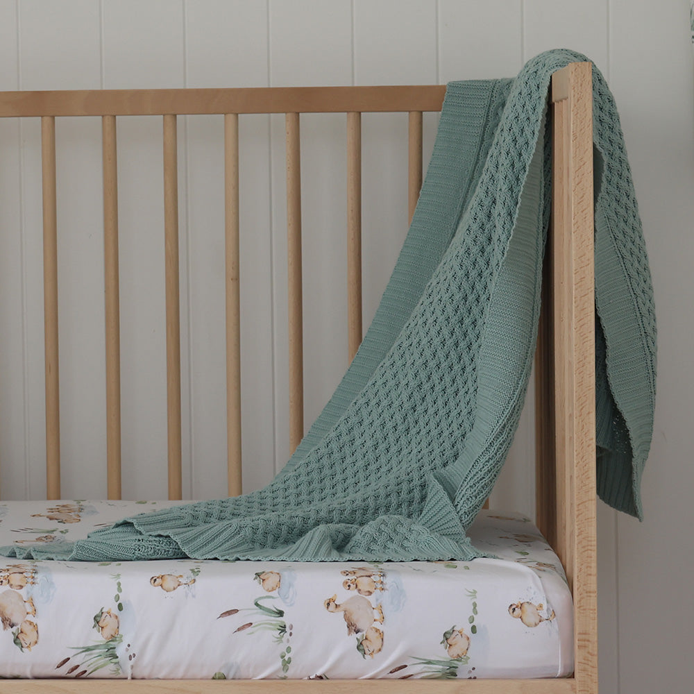 Sage Diamond Knit Organic Baby Blanket - View 1