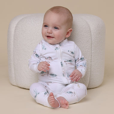 Toddler wearing Turtle Organic Snugglesuit Convertible Romper | Snuggle Hunny