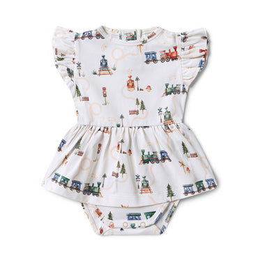Trains Short Sleeve Organic Dress | Snuggle Hunny