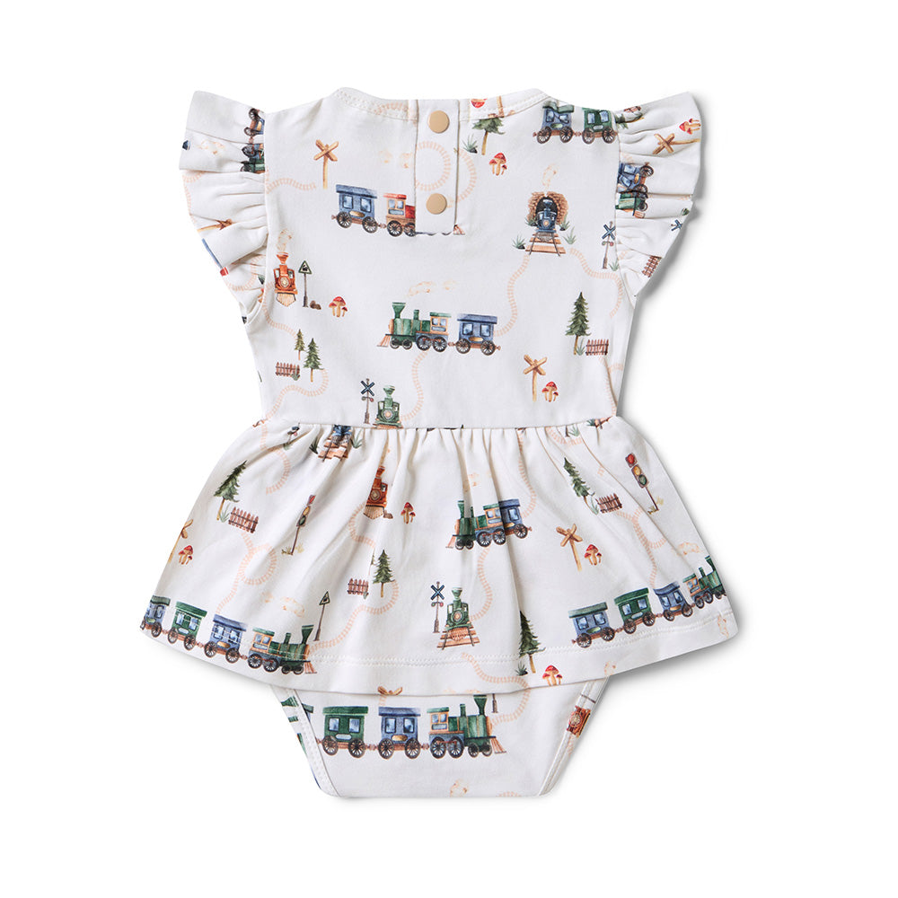 Trains Short Sleeve Organic Dress - View 4