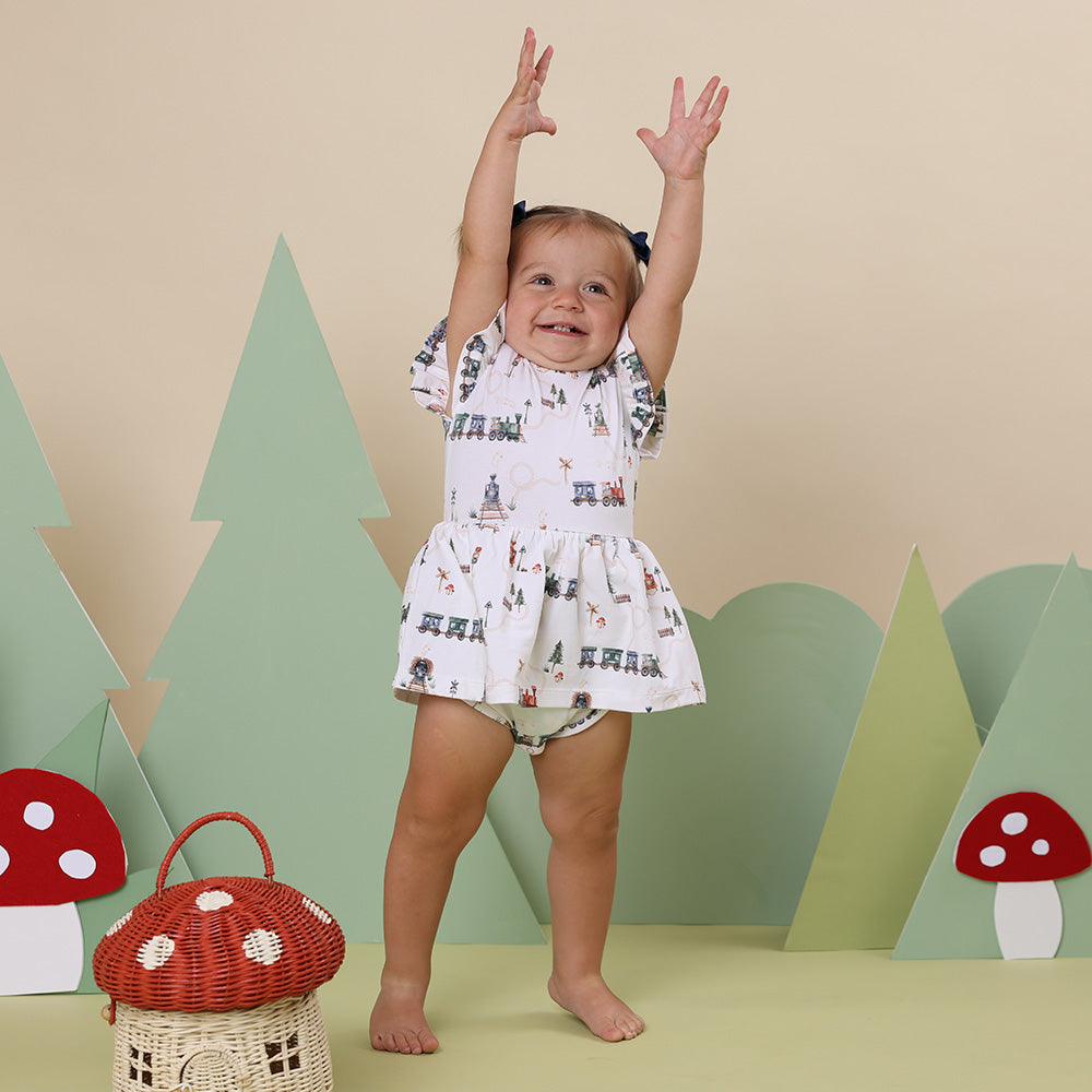 Trains Short Sleeve Organic Dress - View 5
