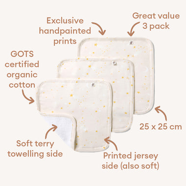 Stardust Organic Wash Cloths - 3 Pack | Snuggle Hunny