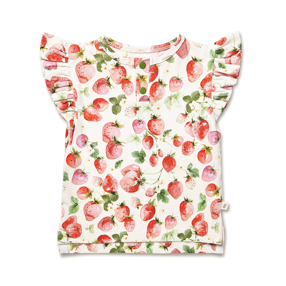 Strawberry Organic Short Sleeve Top with Frill - View 2