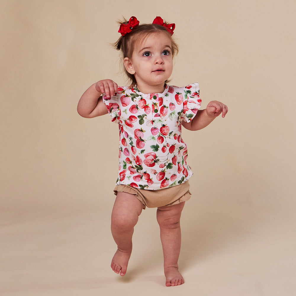 Strawberry Organic Short Sleeve Top with Frill - View 3