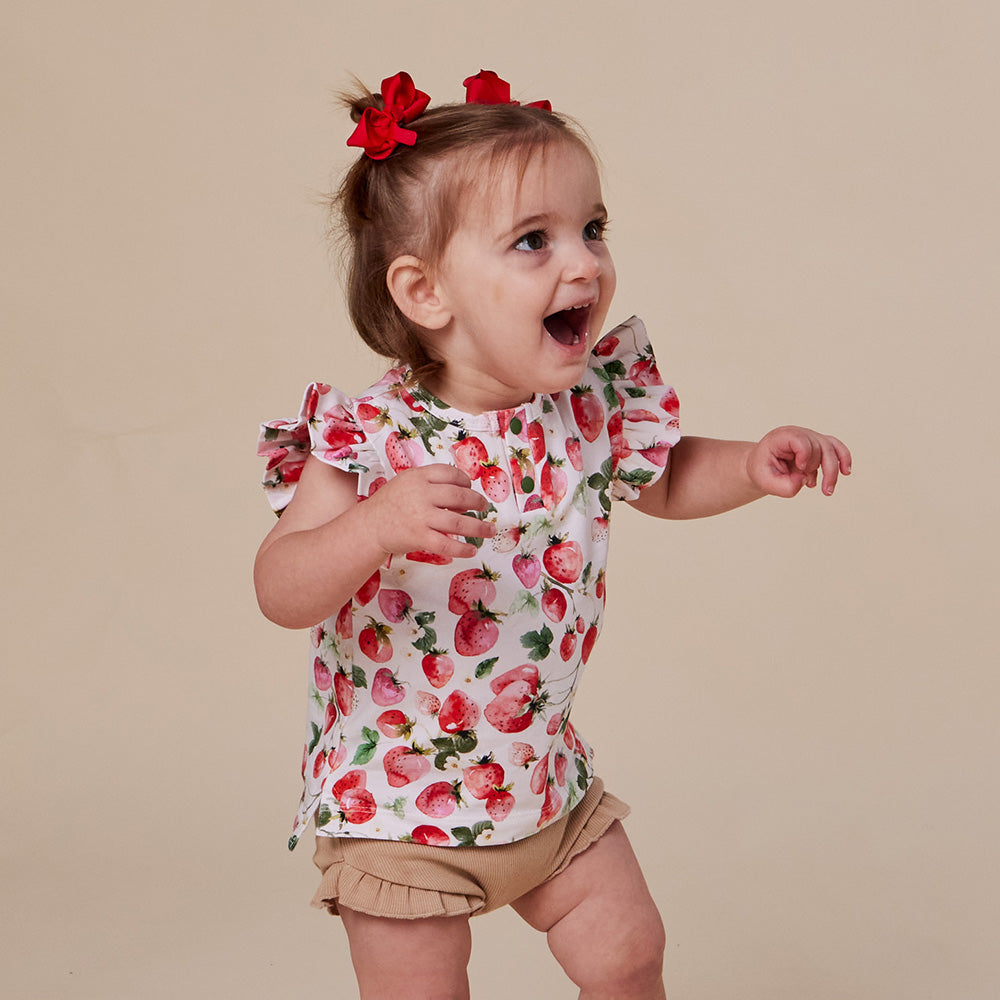 Strawberry Organic Short Sleeve Top with Frill - View 7