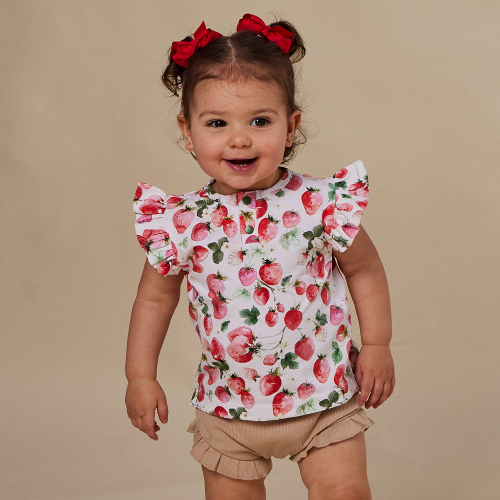 Strawberry Organic Short Sleeve Top with Frill - View 1
