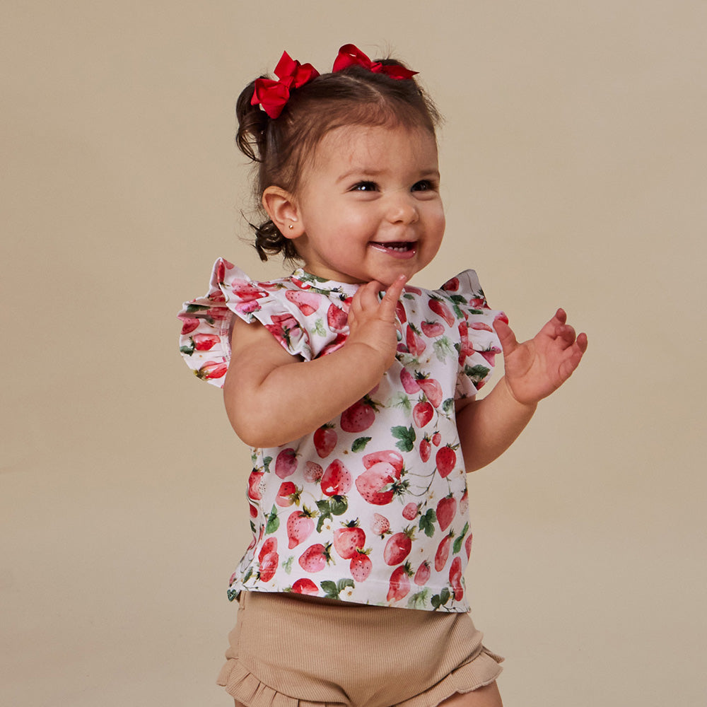 Strawberry Organic Short Sleeve Top with Frill - View 8