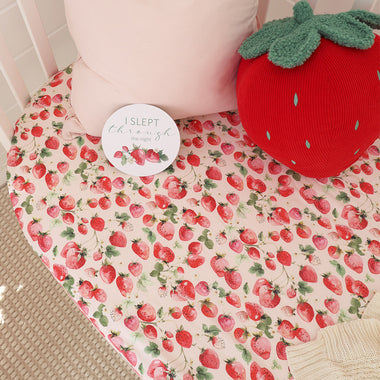 Strawberry Organic Fitted Cot Sheet | Snuggle Hunny