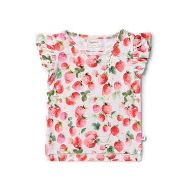 Strawberry Organic T-Shirt with Frill | Snuggle Hunny