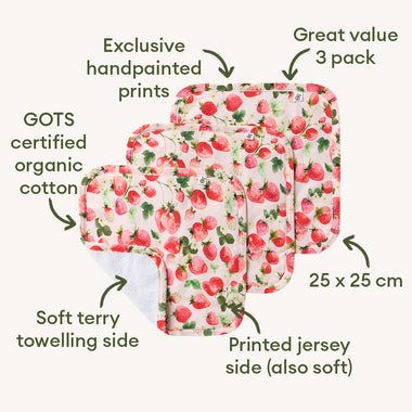 Strawberry Organic Wash Cloths - 3 Pack | Snuggle Hunny