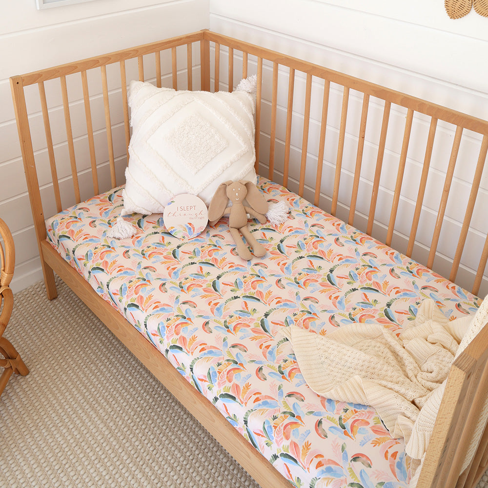 Summer Palm Organic Fitted Cot Sheet - View 1