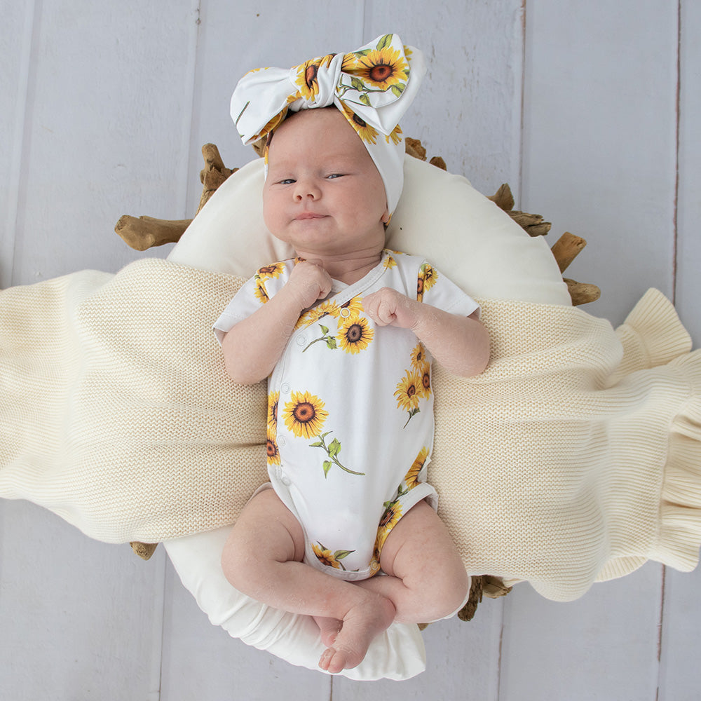 Sunflower Short Sleeve Organic Kimono Bodysuit - View 4