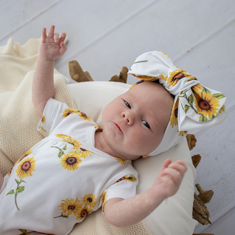 Sunflower Short Sleeve Organic Kimono Bodysuit - View 8