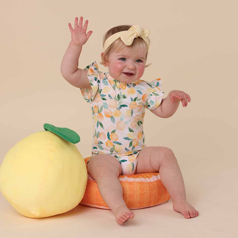 Sunny Citrus Short Sleeve Organic Bodysuit with Frill - View 13