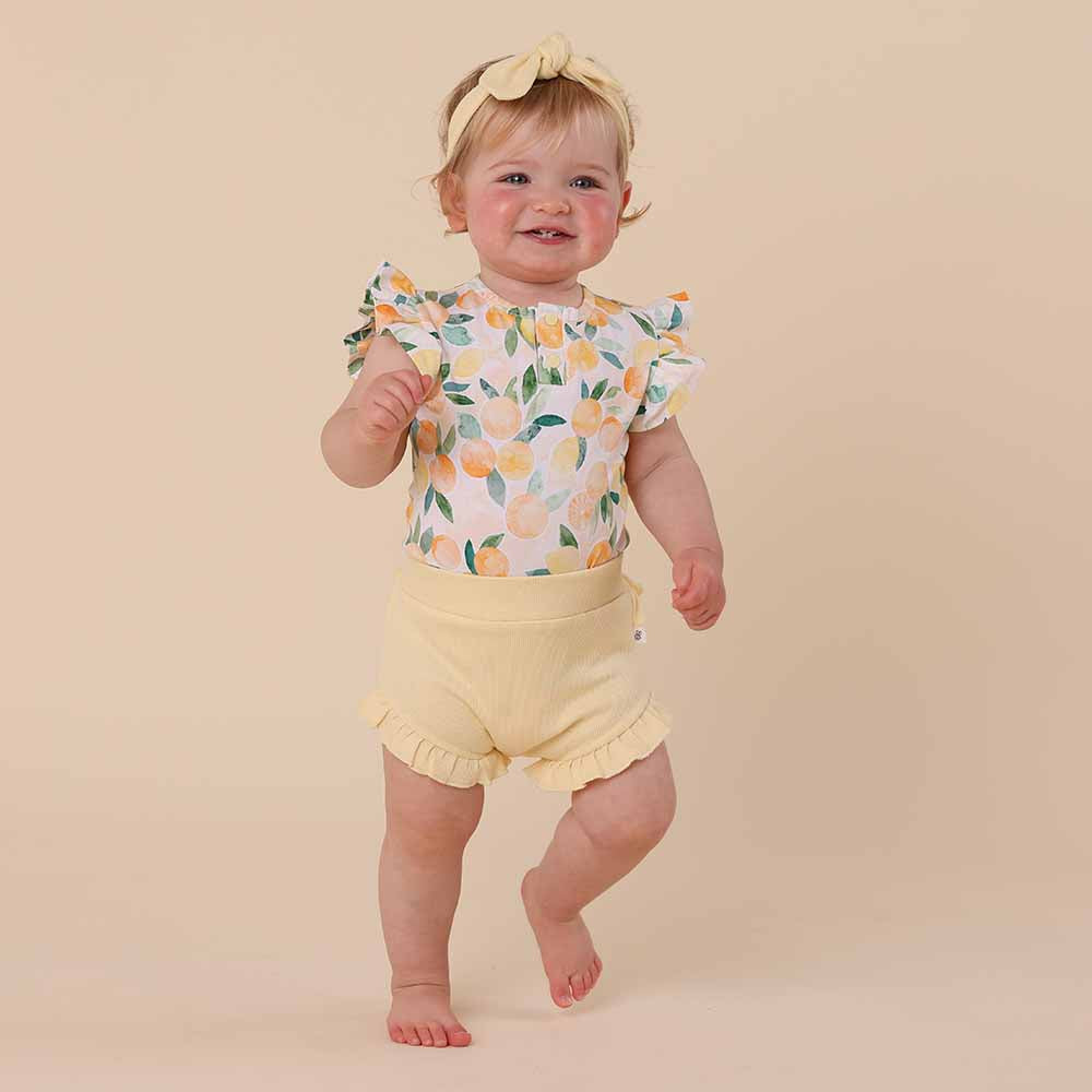 Sunny Citrus Short Sleeve Organic Bodysuit with Frill - View 3
