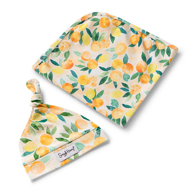 Sunny Citrus Organic Jersey Wrap & Beanie Set | Snuggle Hunny
