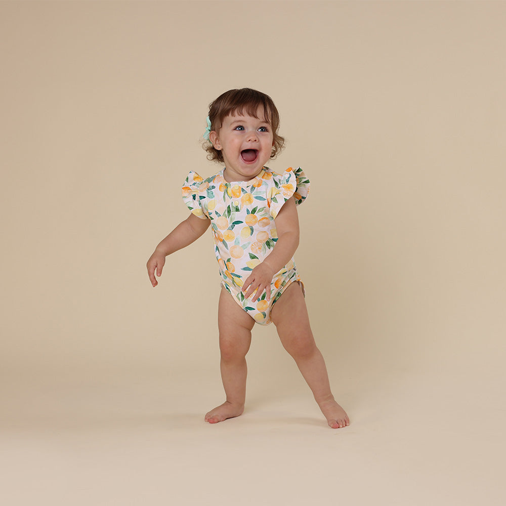 Sunny Citrus Short Sleeve Organic Bodysuit with Frill - View 14