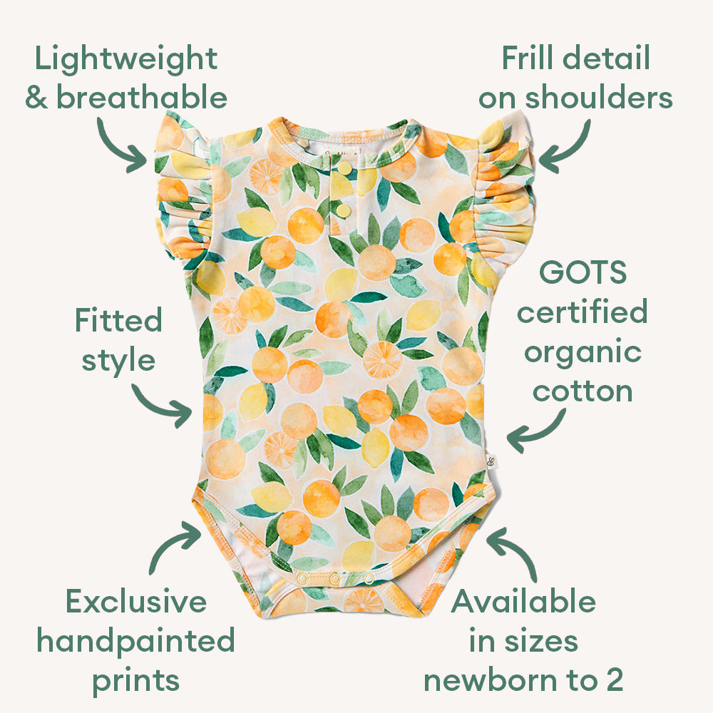Sunny Citrus Short Sleeve Organic Bodysuit with Frill - View 6