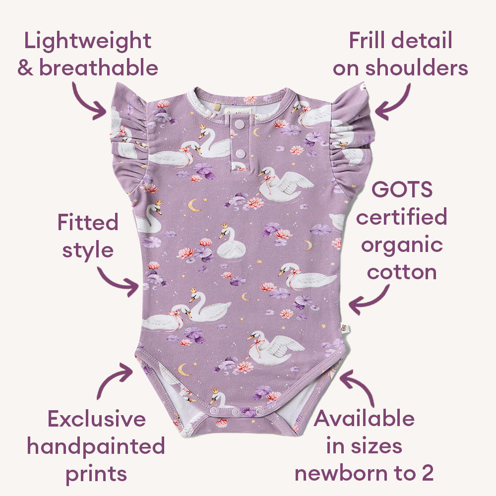 Swan Lake Short Sleeve Organic Bodysuit with Frill - View 4