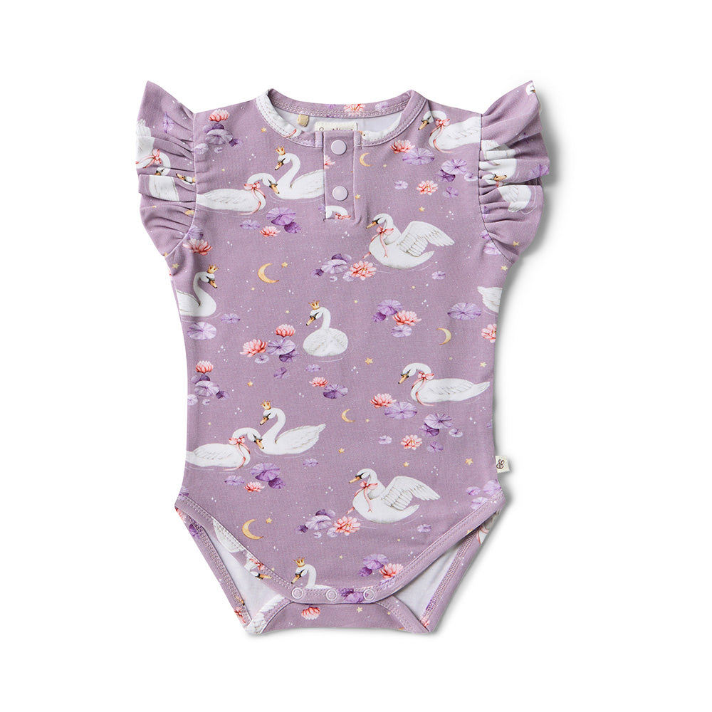 Swan Lake Short Sleeve Organic Bodysuit with Frill - View 2
