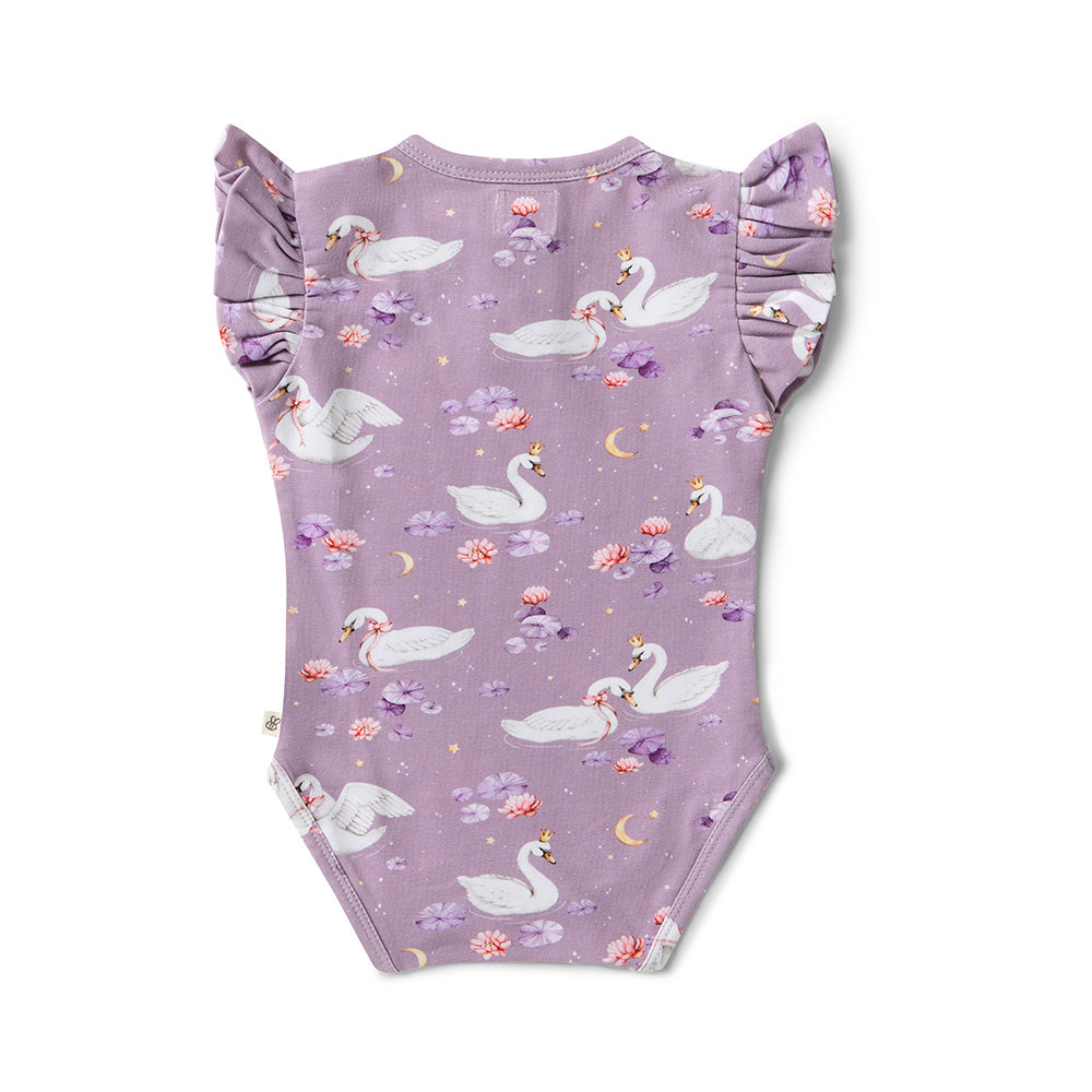 Swan Lake Short Sleeve Organic Bodysuit with Frill - View 6