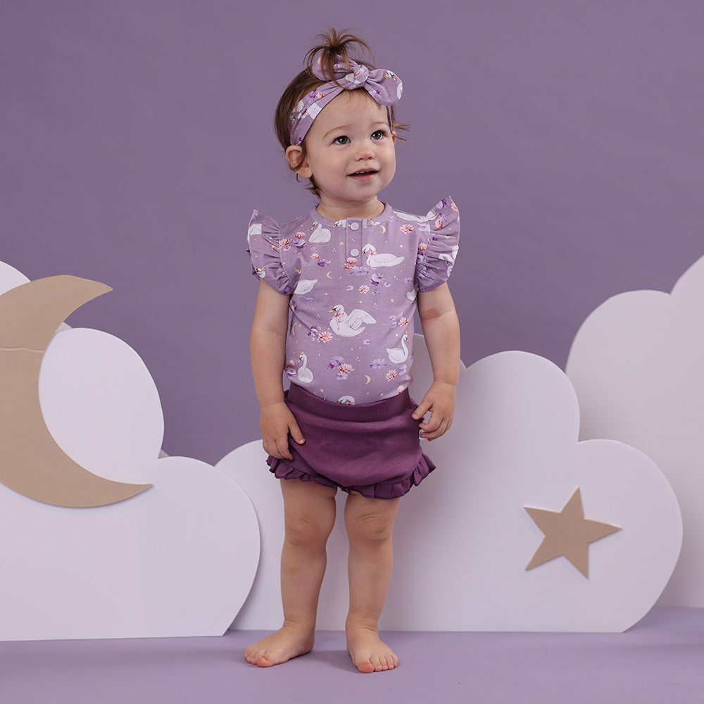 Swan Lake Short Sleeve Organic Bodysuit with Frill - View 10