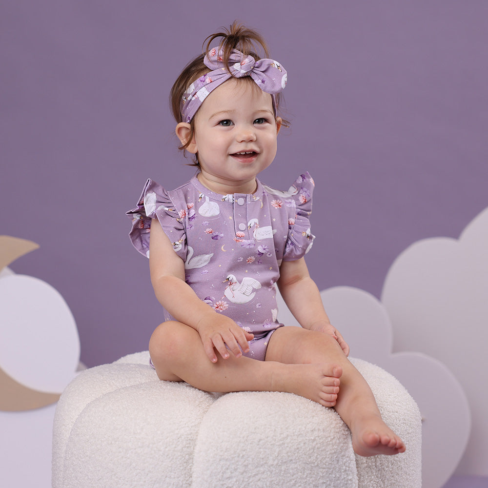 Swan Lake Short Sleeve Organic Bodysuit with Frill - View 1