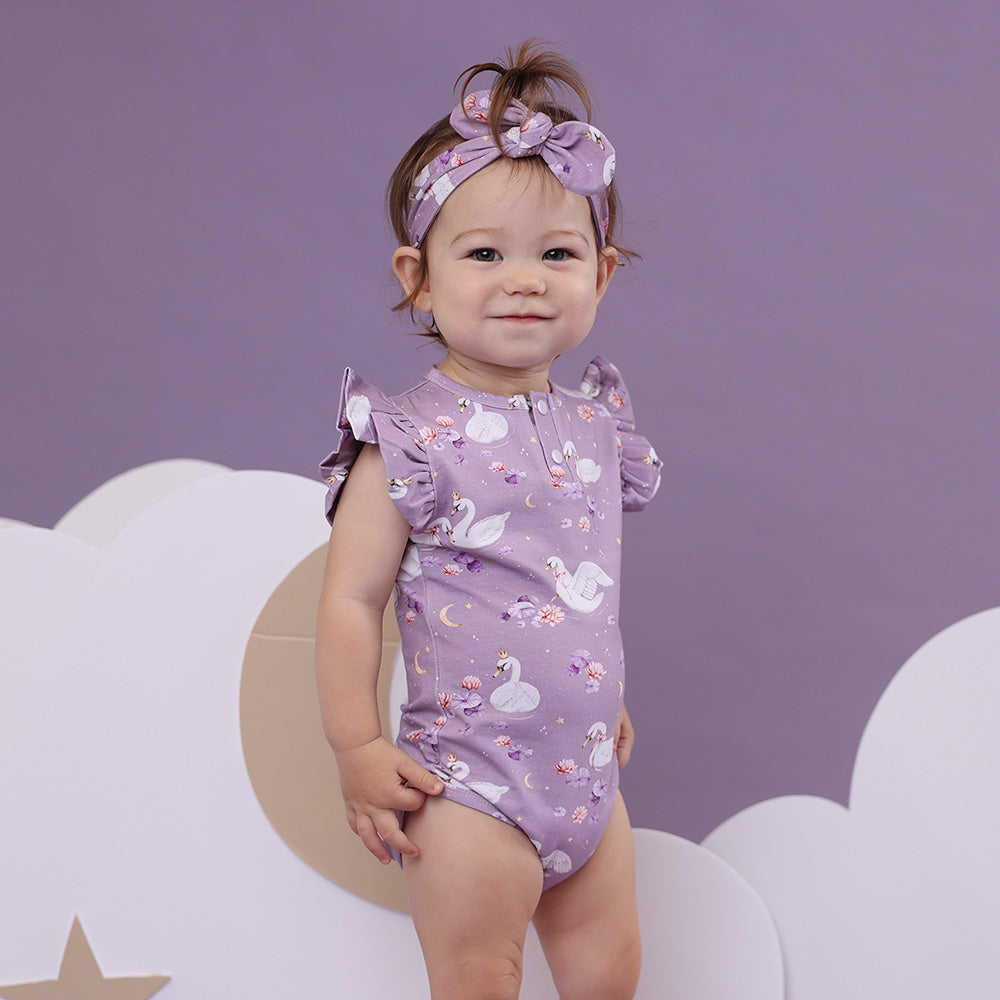 Swan Lake Short Sleeve Organic Bodysuit with Frill - View 7