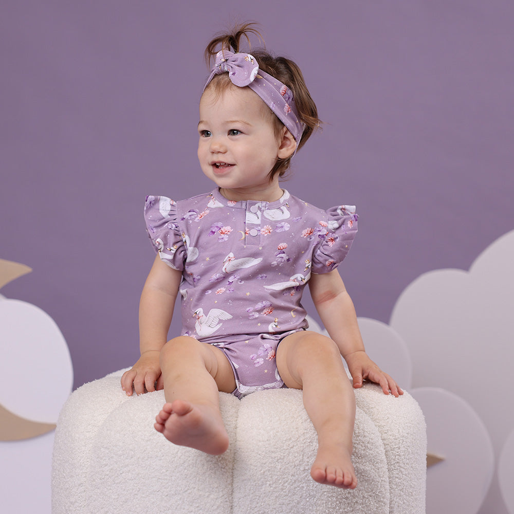 Swan Lake Short Sleeve Organic Bodysuit with Frill - View 13