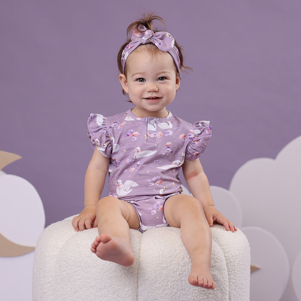 Swan Lake Short Sleeve Organic Bodysuit with Frill - View 15