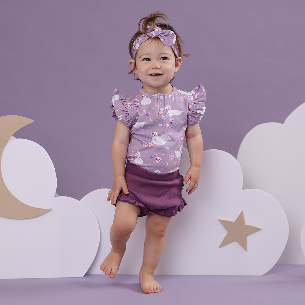 Swan Lake Short Sleeve Organic Bodysuit with Frill - View 5