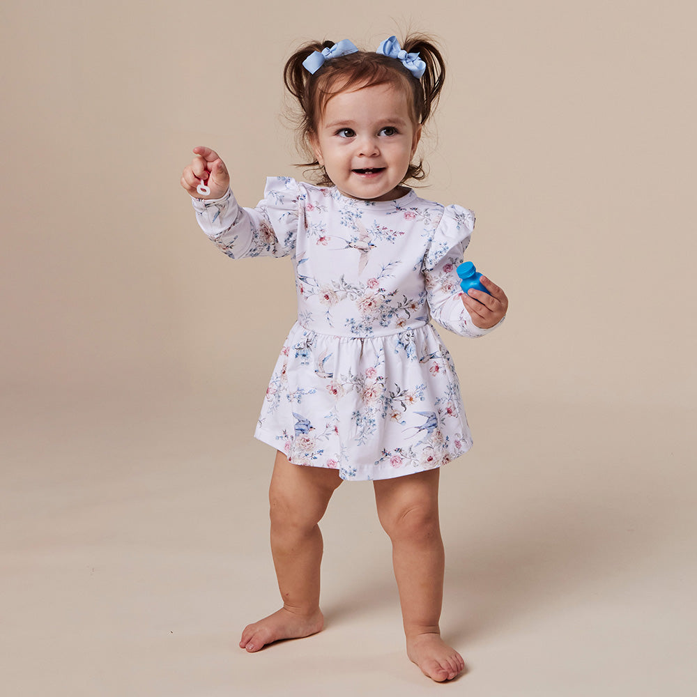 Sweet Swallows Long Sleeve Organic Dress - View 3