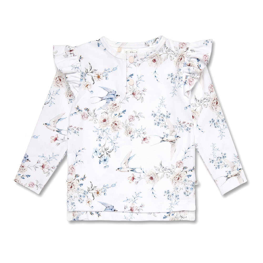 Sweet Swallows Organic Long Sleeve Top with Frill - View 2