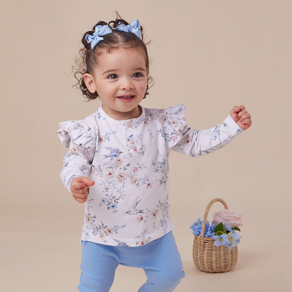 Sweet Swallows Organic Long Sleeve Top with Frill - View 1